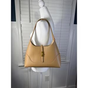Miztique Caramel Minimalist Hobo Shoulder Bag Gold Piston Lock